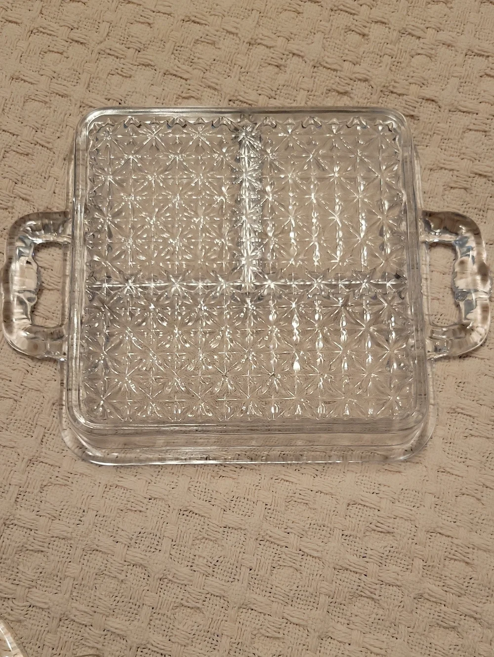Vintage Anchor Hocking Clear Glass Divided Serving Dish with Handles